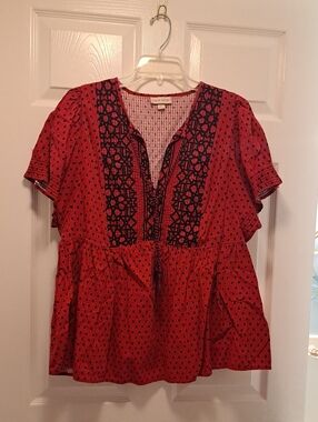 Dark Pink Peplum Top with Black Embroidery